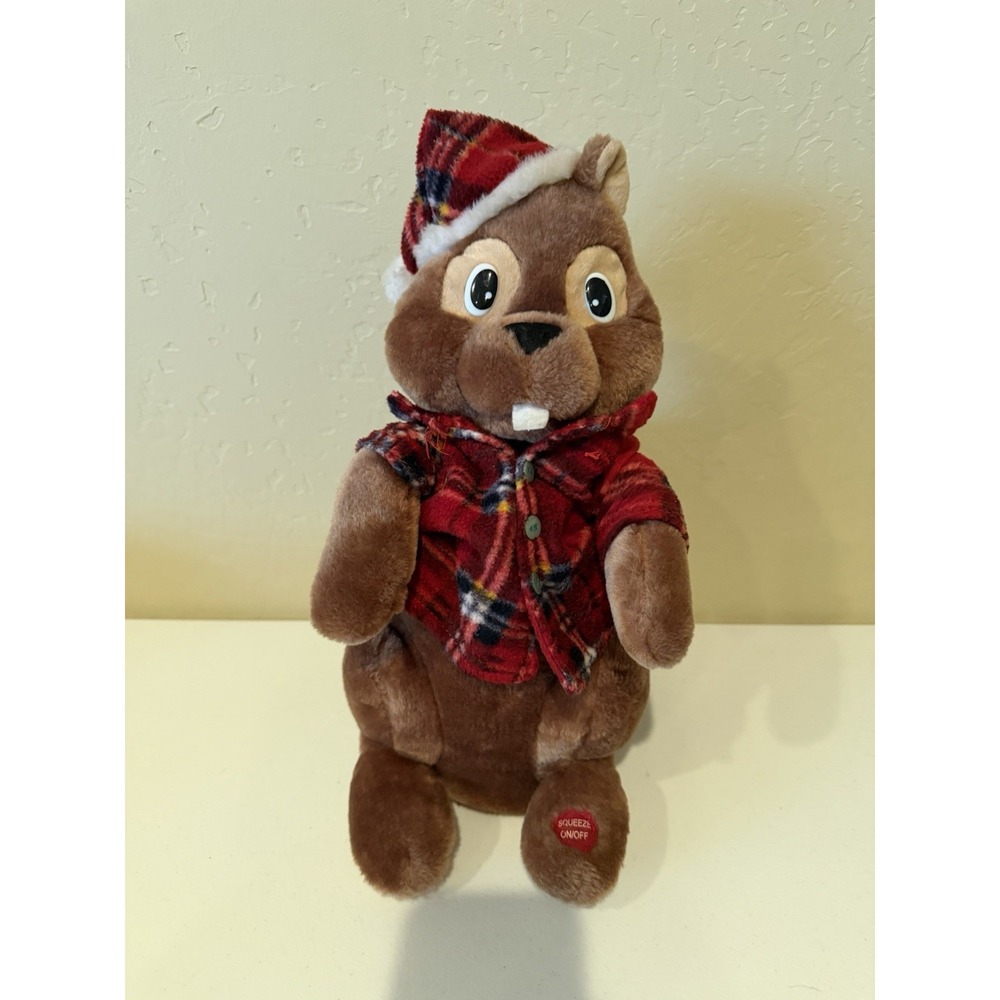 Christmas‎ Singing Beaver Plush 16" Animatronic Plaid Shirt Hat Works